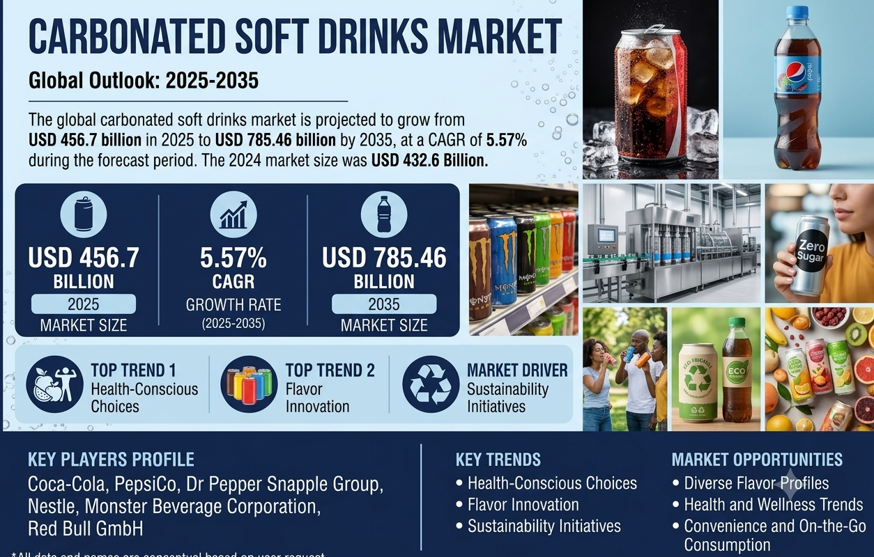 Carbonated Soft Drinks Market Expected to Reach USD 785.46 Billion by 2035 with 5.57% CAGR Growth During 2025-2035